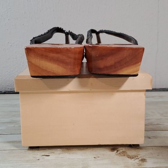 Beach Feet Wooden Sole Ariel Little Mermaid Sandals Flip Flops Sequins Size 9 - Picture 5 of 8